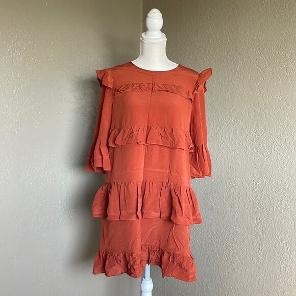 Madewell Rust Ruffle Dress - Picture 2 of 9